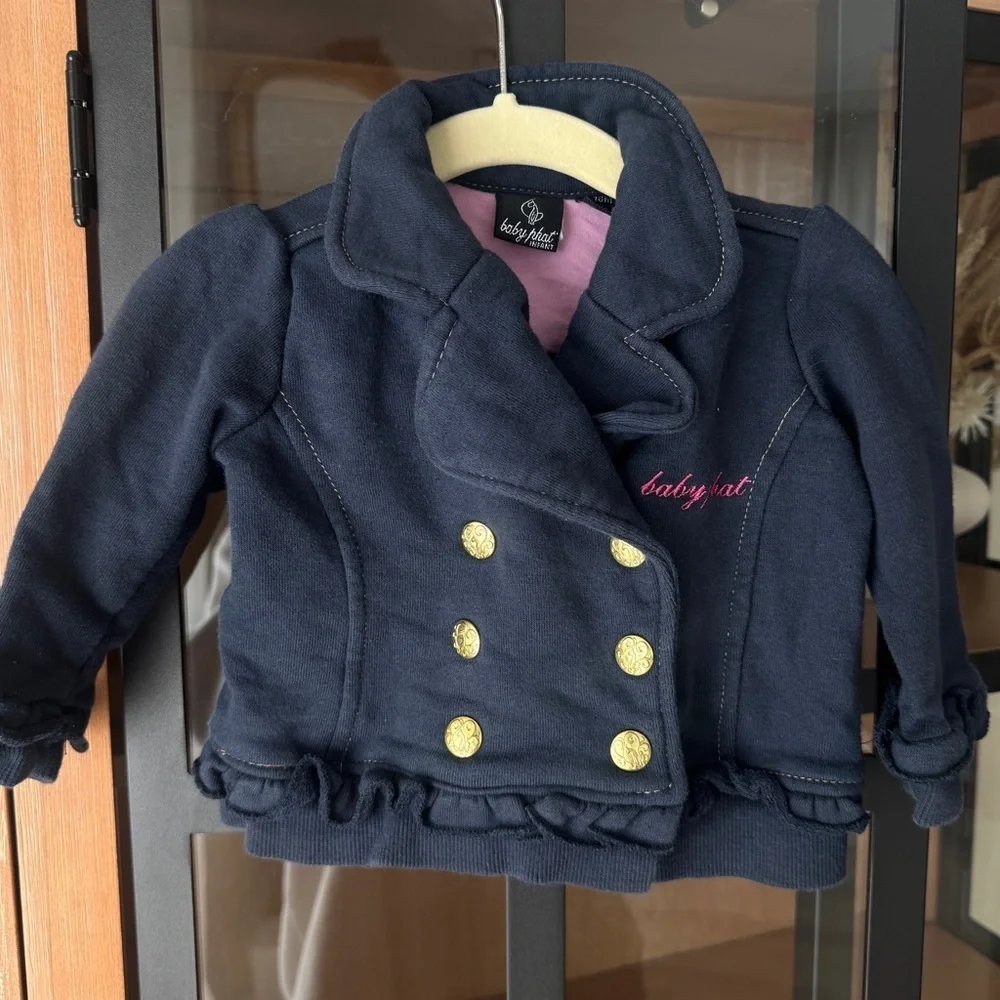 Vintage y2k baby phat jacket infant girl button embroidered cat logo coat ruffle